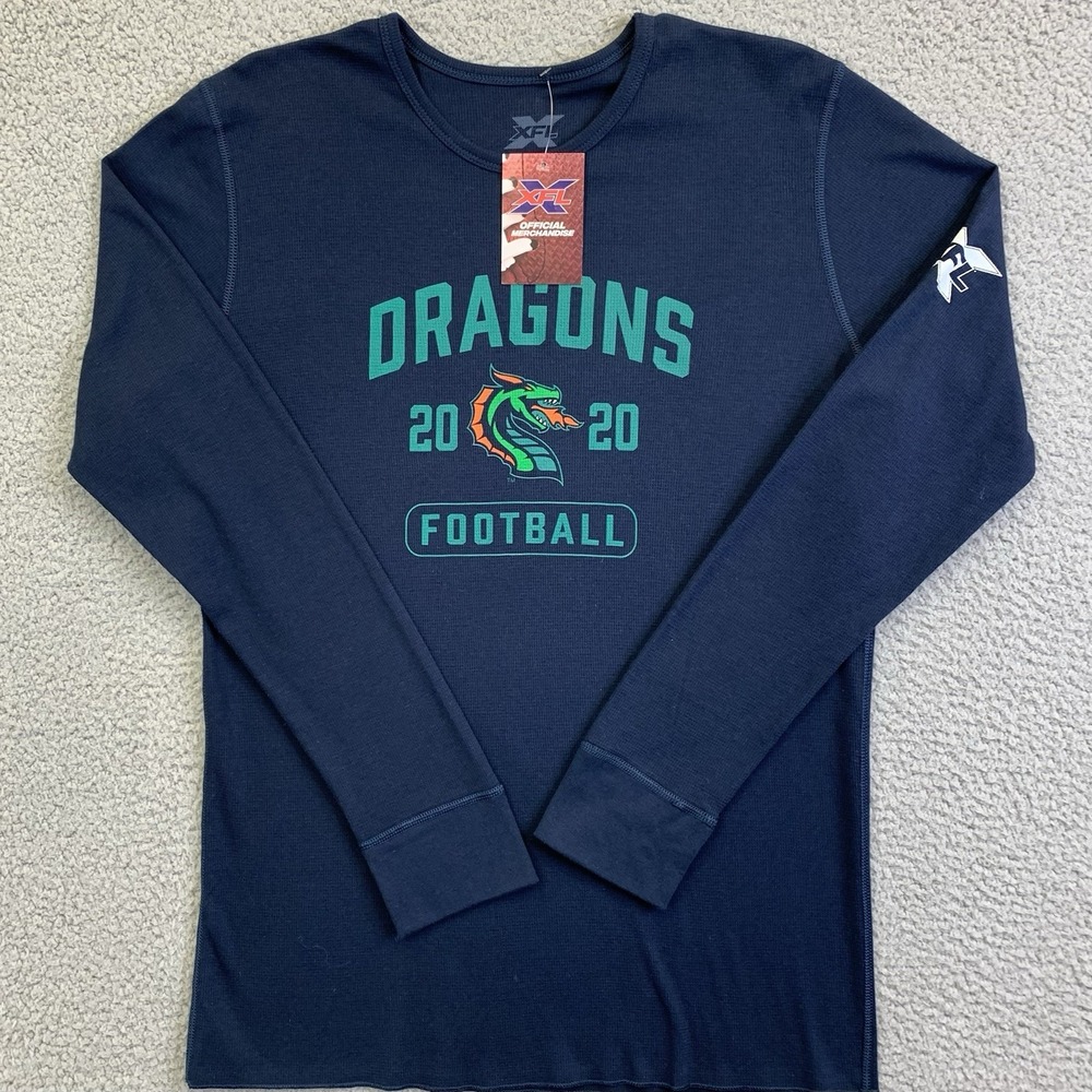 XFL Men's Seattle Dragons Football‎ Long Sleeve Thermal Tee, Navy Blue Sz Large